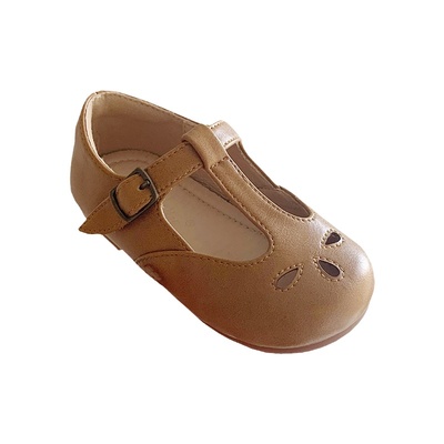 春秋超纤女童缕空韩版圆头皮鞋