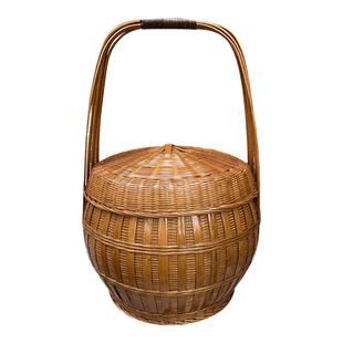 采摘竹篮手提篮子竹编制品农村老式带盖收纳筐手工高档大号内双层