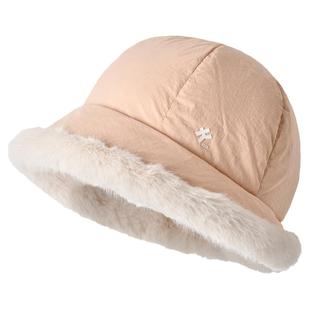 卡蒙鹅绒渔夫帽女款仿貂毛绒护耳防风保暖羽绒盆帽显脸小秋冬帽子