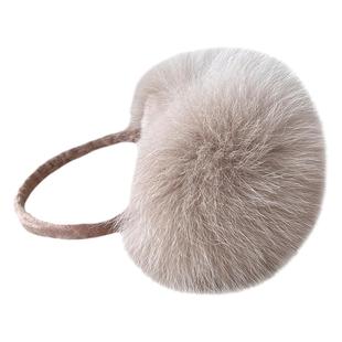 冬新款狐狸毛整皮耳包保暖时尚可爱纯色皮草耳罩女士耳朵防寒护耳