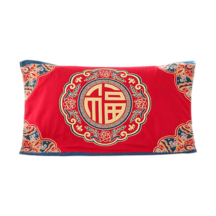 绑带喜庆八层纯棉纱布枕巾家用防滑不脱落情侣新年款全棉枕头盖巾