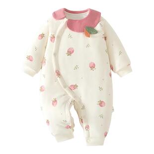 婧麒冬季婴儿加厚连体衣宝宝夹棉新生保暖棉衣婴幼儿爬服外出衣服