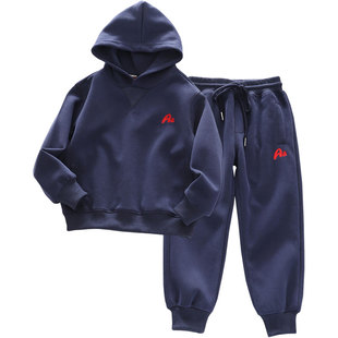 儿童春秋季运动套装2025新款男童纯棉连帽卫衣长裤子中大童2件套