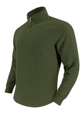 Men Zip Pullover Quilted Sweatshirt Knit Long Sleeve Sweater