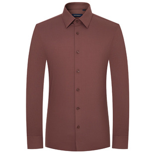 报喜鸟春季新款男士商务正装时尚长袖衬衫百搭上衣打底衬衣红棕色