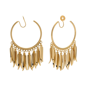 气质金色流苏耳坠镂空蚊香盘耳夹环形多层垂坠耳环宴会穿搭耳饰