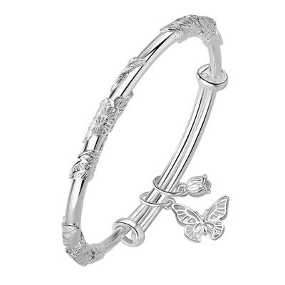 【9999纯银带证书】蝶恋花银手镯