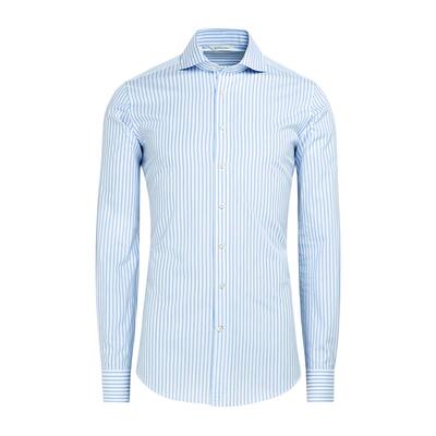 Suitsupply蓝色埃及棉弧开领衬衫