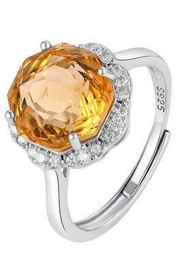 黄晶彩宝女纯银指环开口戒指