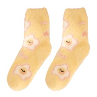 卡通可爱毛茸茸袜子女秋冬季保暖加绒加厚冬天居家女士睡眠中筒袜