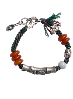 天然蜜蜡翡翠串珠925纯银手链