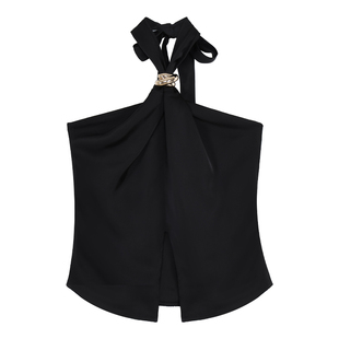 NEVA HU 黑色法式挂脖吊带背心女夏外穿高级感缎面抹胸无袖上衣
