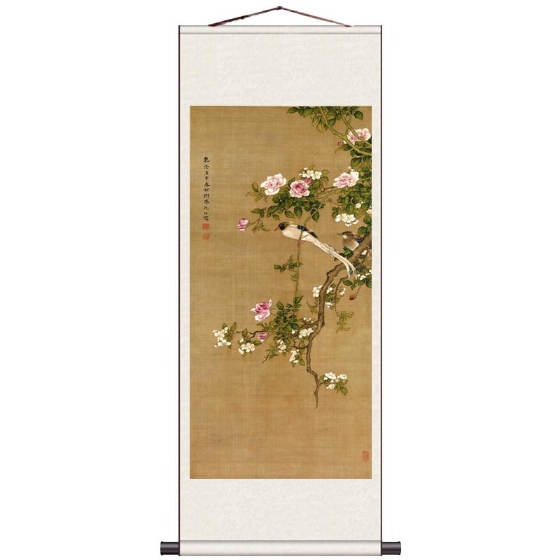 仙鹤卧室装饰好运丝绸卷轴挂画