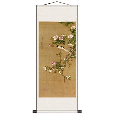 仙鹤卧室装饰好运丝绸卷轴挂画