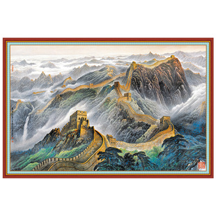 万里长城图油画靠山大会堂墙画招财风水风景画迎客松办公室会客厅
