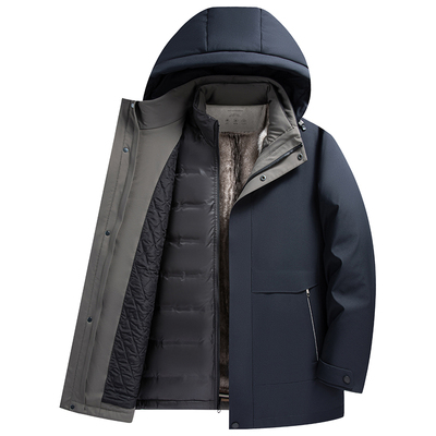 鸭鸭中长款可拆卸内胆羽绒服