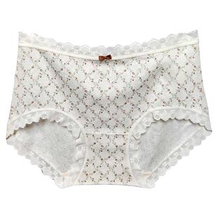 彩田花仙子内裤女中高腰26180印花26181蕾丝边包臀透气粘纤棉速干