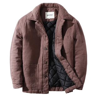 草民麻衣防风保暖棉服男士复古厚外套苎麻宽松御寒棉衣袄冬季新款