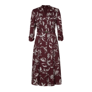 【醋酸】NAERSI娜尔思多层次立体剪裁百合印花连衣裙春季新款长裙