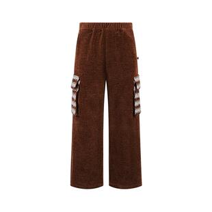 Little Naive儿童潮流休闲裤秋冬款雪尼尔长裤女童口袋撞色工装裤