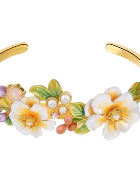 Juicy Grape茉莉花开珐琅手镯法式田园轻奢小众花朵手链女友礼物