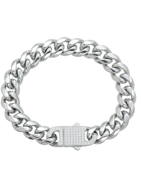 ICE BLING 弹簧扣钛钢锆石素古巴手链 简约百搭个性时尚潮流街头