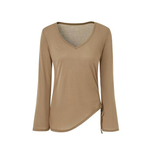 宽松休闲瑜伽罩衫长袖遮臀女上衣褶皱抽绳t恤健身瑜伽服健身服