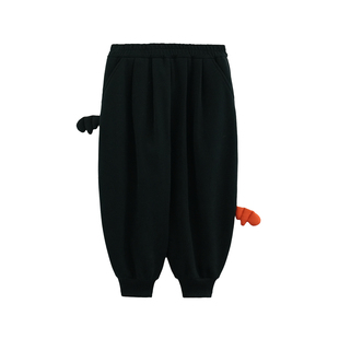 砚台家童装男童加绒卫裤2025冬季新款中小童休闲裤儿童黑色长裤厚