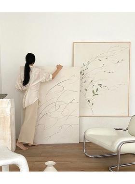 日式原木风装饰画绿色树枝极简主义绿植壁画客厅落地画侘寂风挂画