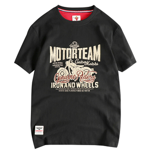 夏季新款复古机车图案短袖T恤男 全棉水洗舒适美式潮牌圆领半袖衫