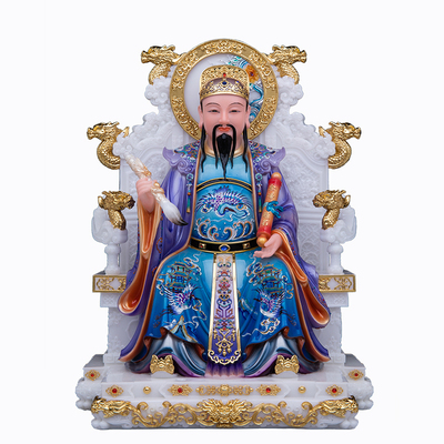 文昌帝君神像汉白玉彩绘文昌星君文曲星书法佛梓潼像书房供奉摆件