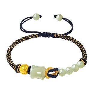 周大生黄金手链和田玉手串男女款足金转运珠编织手绳情人节礼物