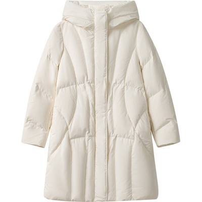 【播奥莱】播休闲宽松连帽领羽绒服女冬新款中长款外套BDR4RD3468