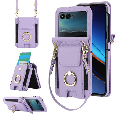 网红斜挎背挂绳卡包一体适用摩托罗拉razr40ultra手机壳全包防摔Motorola50折叠屏保护套MotoRazr60Ultra外壳