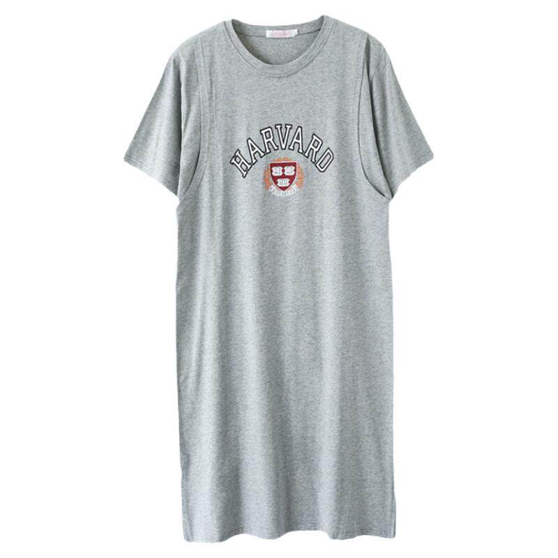 夏季孕妇哺乳睡裙纯棉家居服产后外出喂奶连衣裙短袖睡衣大码夏装