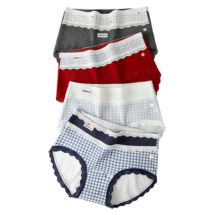 有内女士内裤纯棉10A级抗菌加长裆2026新款蓝格女生红色三角内裤