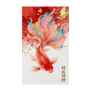 新年好运锦鲤装饰画客厅房间卧室招财自粘贴画入户背景墙中式壁画