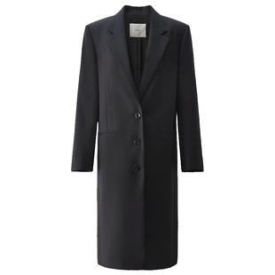 OCHIRLY欧时力 羊毛精纺呢大衣外套女长款复古高级秋季