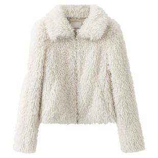 夕蒙2025新款冬季巨好看小个子独特漂亮羊羔毛流行白色毛绒绒外套