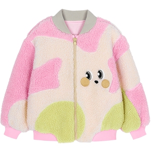 [毛怪]woobaby儿童仿羊羔毛保暖外套棒球服冬季男女童上衣