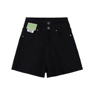 YOBARLA 优芭拉女装黑色牛仔短裤女夏季薄款大码胖mm高腰显瘦梨形身材阔腿a字热裤子