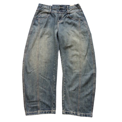 石磨复古做旧前幅拼接牛仔裤男潮