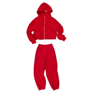 claragirls儿童红色卫衣套装加绒25秋冬女童新年洋气运动外套卫裤