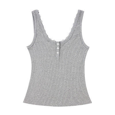 SQUARE CIRCLE 方圆春夏度假感蕾丝领拼接亨利领叠穿工装背心上衣