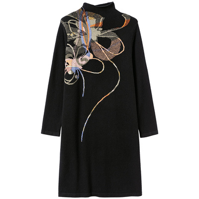 半高领套头羊毛连衣裙精致妈妈装