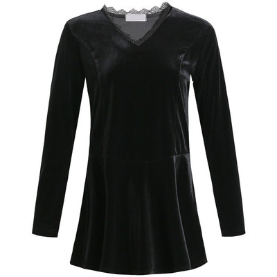 金丝绒v领女装上衣打底衫长袖t恤