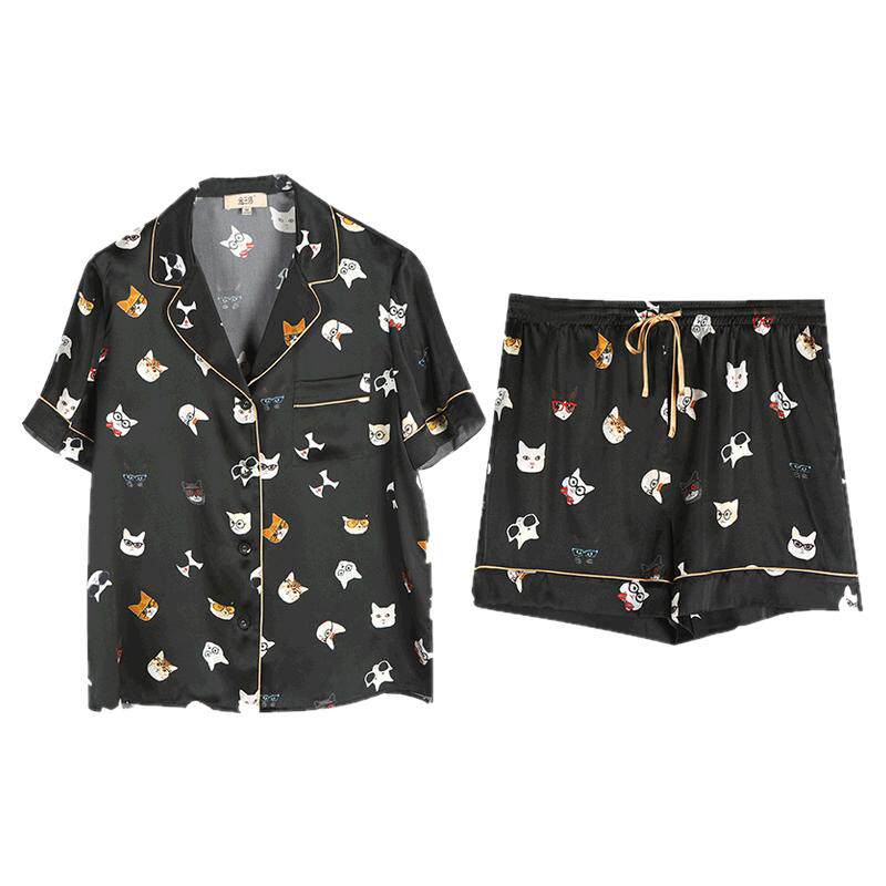 金三塔女士真丝趣味印花家居服