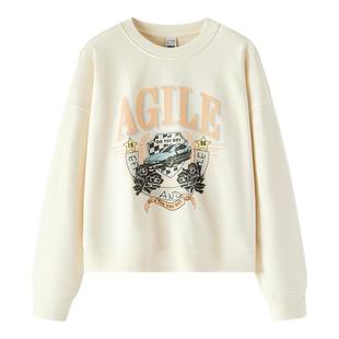 森马卫衣女春季宽松落肩图案印花套头衫潮酷时尚小众复古街头上衣