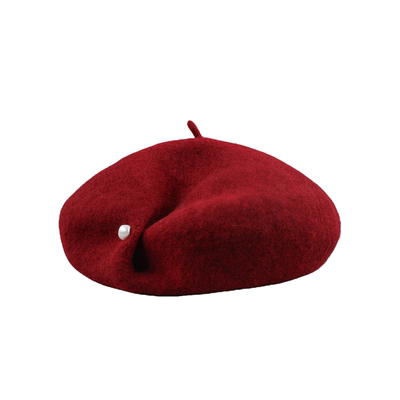 宽松头围毛呢贝雷帽100%绵羊毛奶白色蓓蕾帽富家千金珍珠画家帽子