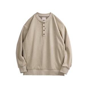 马登工装美式复古亨利领毛呢卫衣半开襟休闲运动长袖打底衫男春